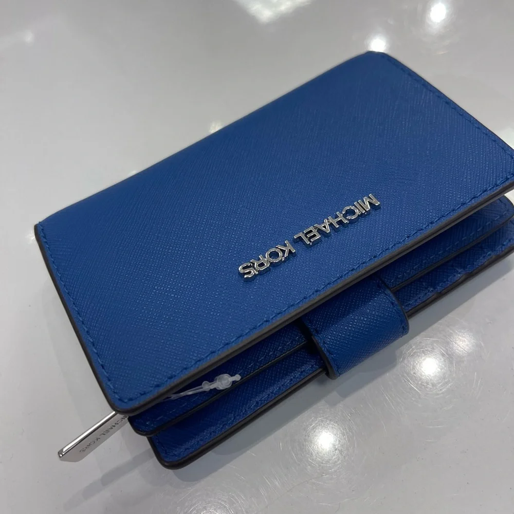 MICHAEL KORS Medium Saffiano Leather Bifold Wallet Galaxy Blue NWT
